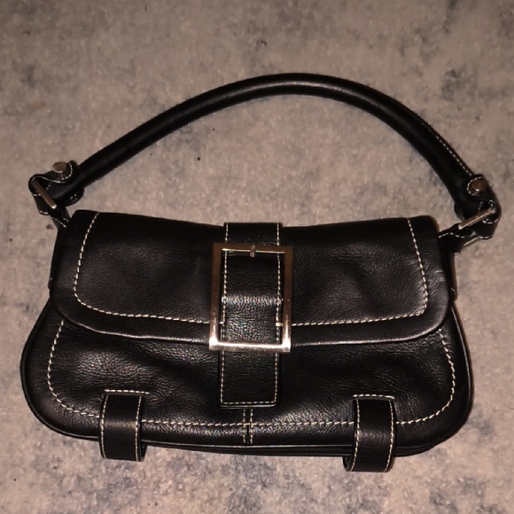 NWOT Kenneth Cole | Black Leather Shoulder Bag with Buckle - Picture 1 of 7
